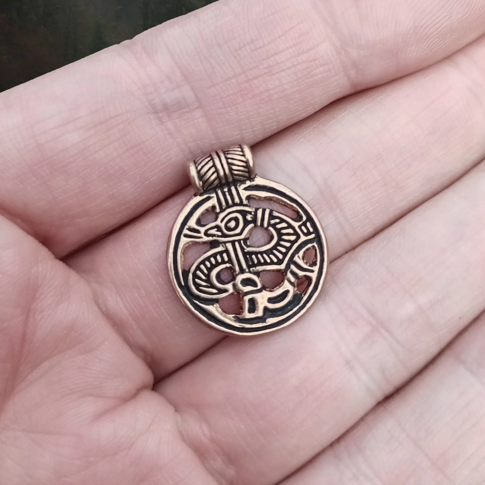 Round Bronze Viking Dragon Pendant