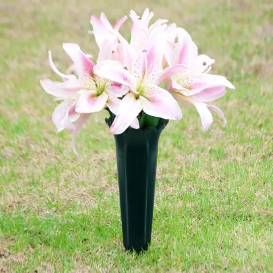 Set of 2 Green Spiked Memorial Grave Flower Vases