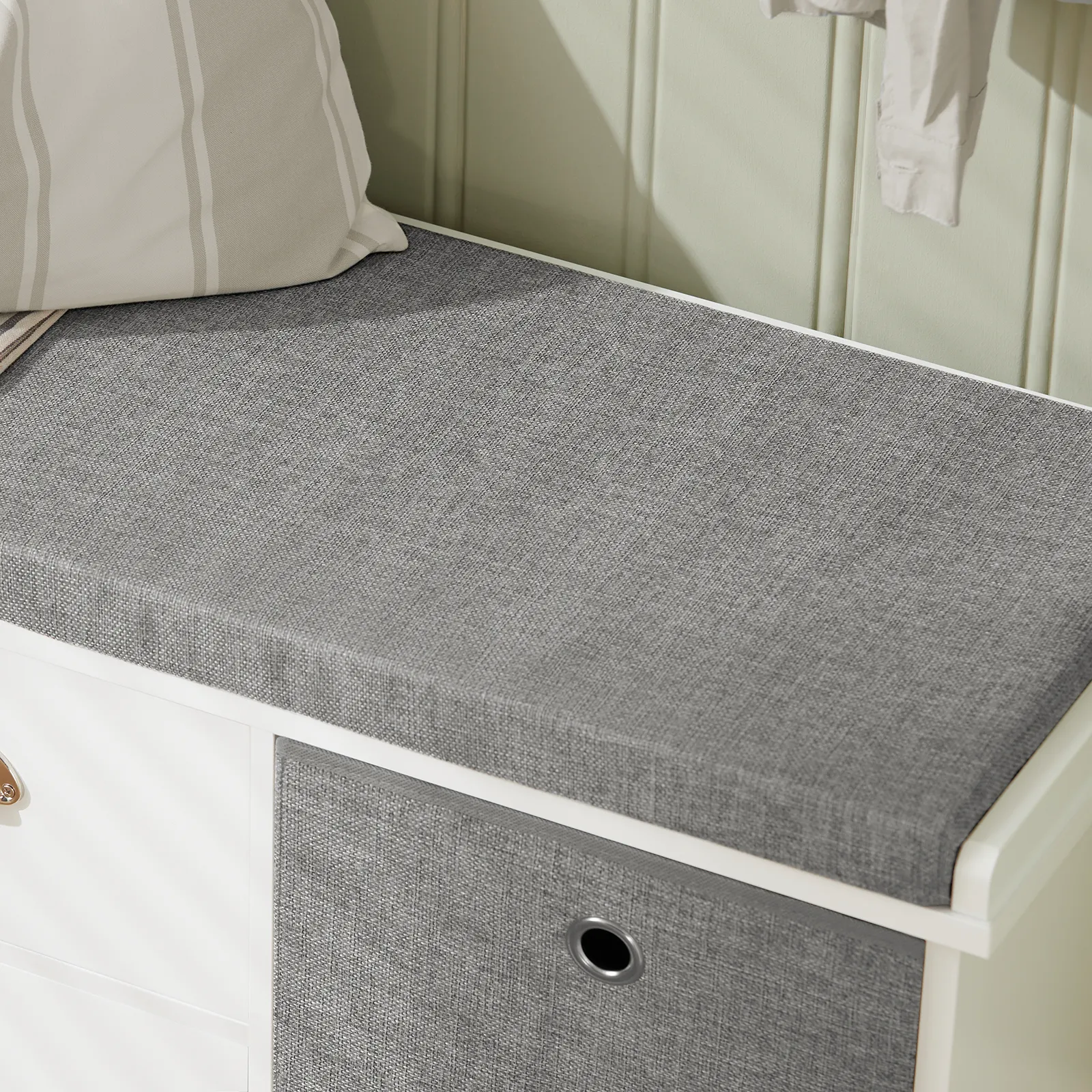 SoBuy FSR66-HG,2 Baskets 2 Drawers Hallway Bedroom Storage Bench,Shoe Bench,Shoe Cabinet with Seat Cushion