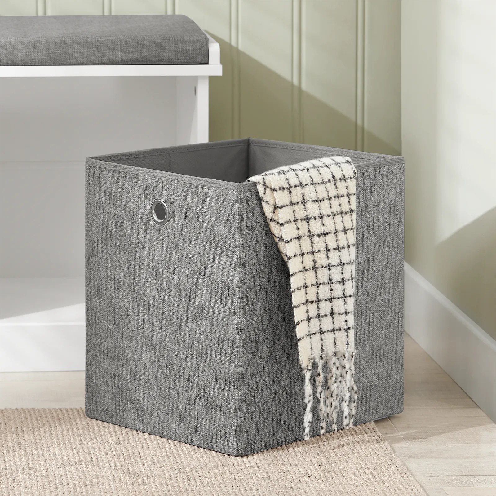 SoBuy FSR66-HG,2 Baskets 2 Drawers Hallway Bedroom Storage Bench,Shoe Bench,Shoe Cabinet with Seat Cushion
