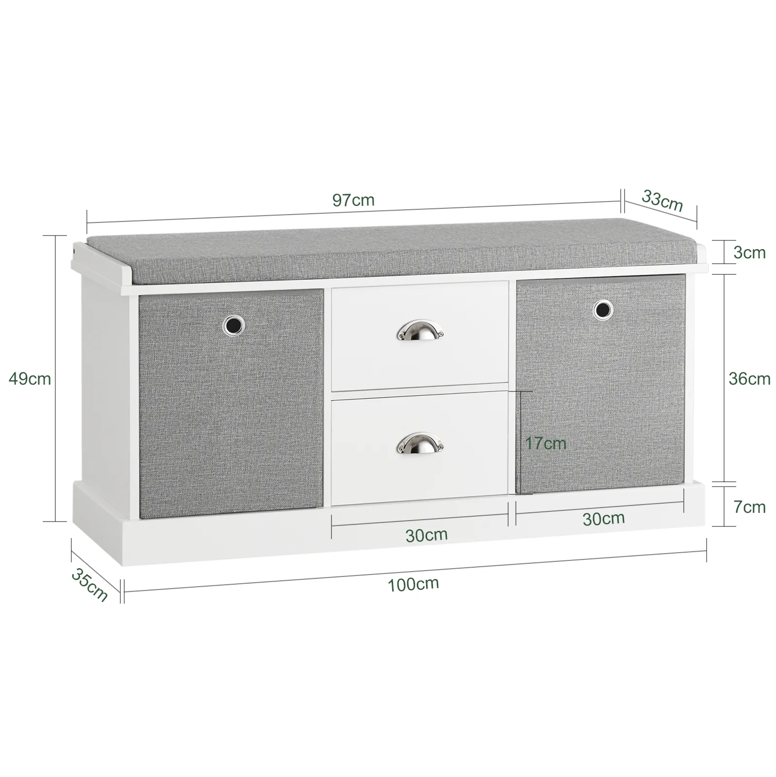 SoBuy FSR66-HG,2 Baskets 2 Drawers Hallway Bedroom Storage Bench,Shoe Bench,Shoe Cabinet with Seat Cushion