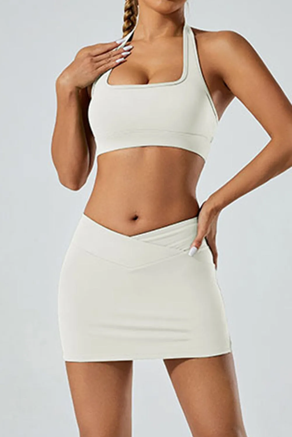 Solid Color Arched Waist Mini Sports Skirt