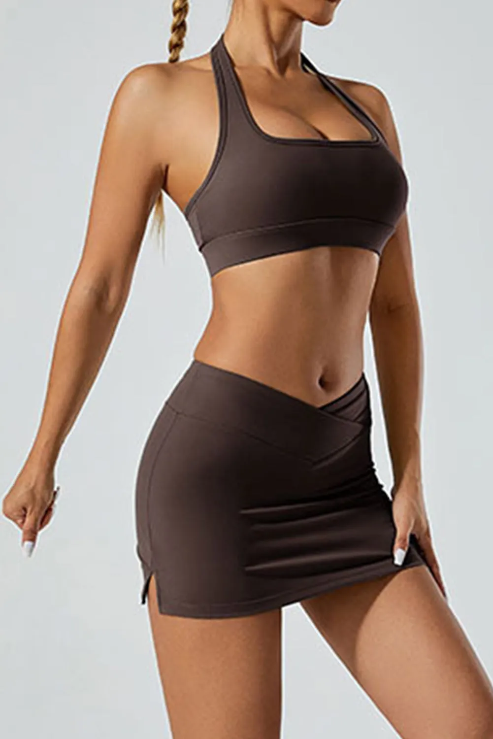 Solid Color Arched Waist Mini Sports Skirt