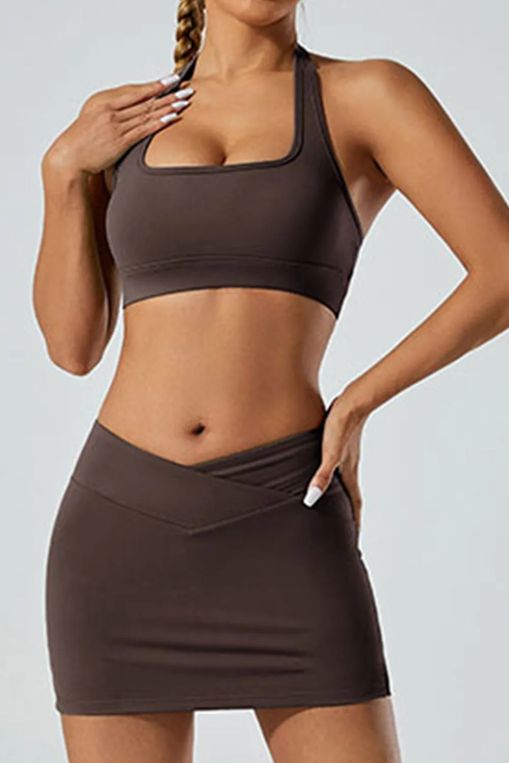 Solid Color Arched Waist Mini Sports Skirt