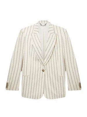 Striped Single-Breasted Blazer (Cream with Black Pinstripe)
