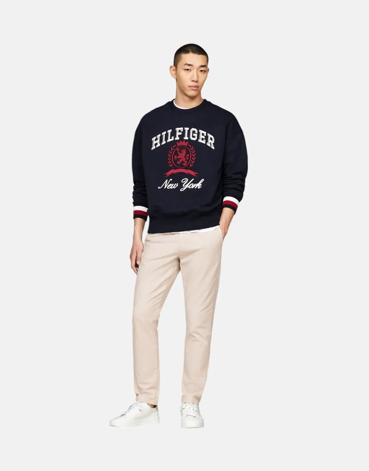 Tommy Hilfiger The Court Leather Grain Ecru Sneakers