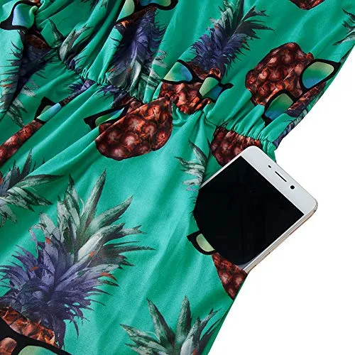 Tropical Loose V Neck Sleeveless Rompers with Pockets