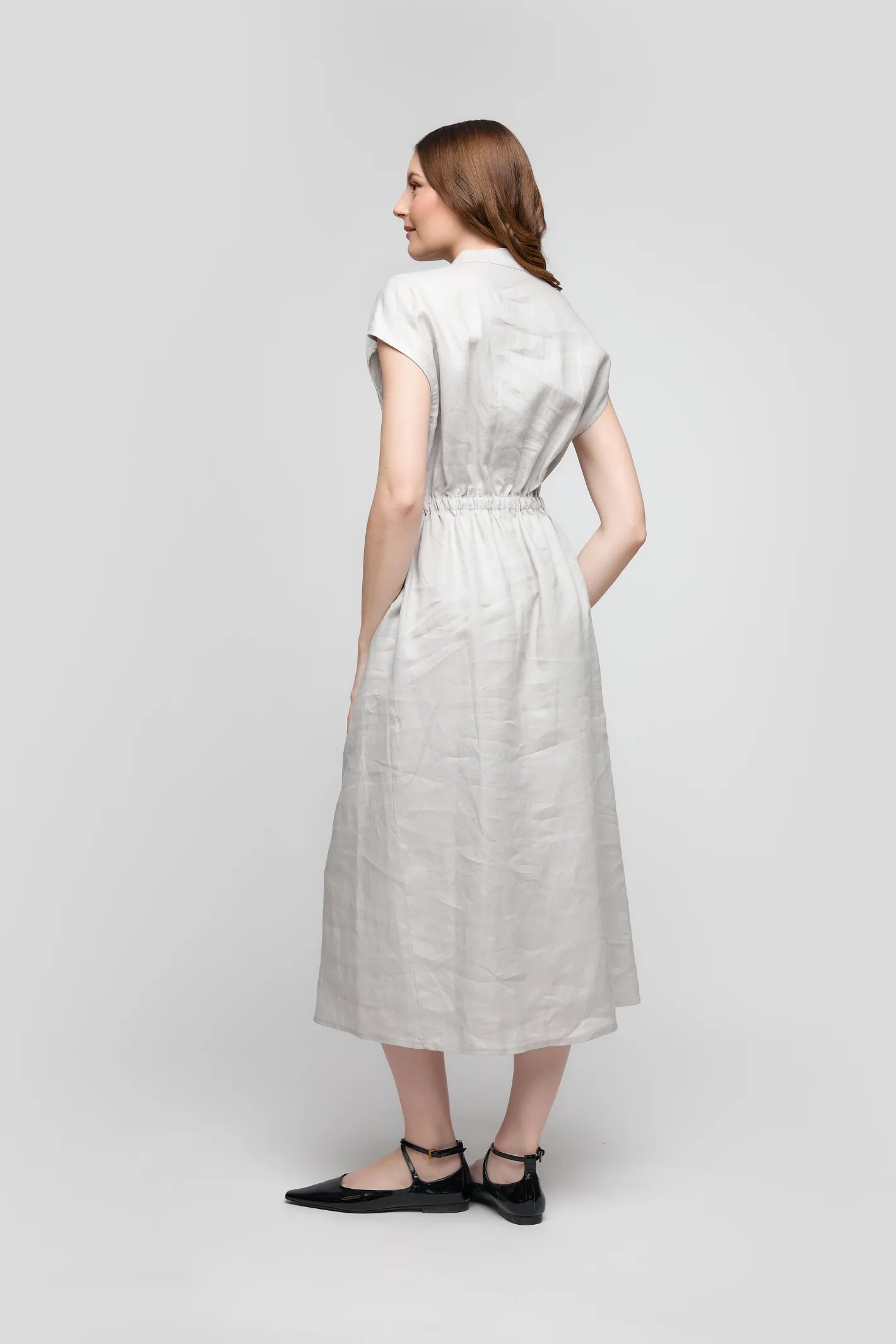 Uchuu CS25-022 Grey V Neck Linen Dress
