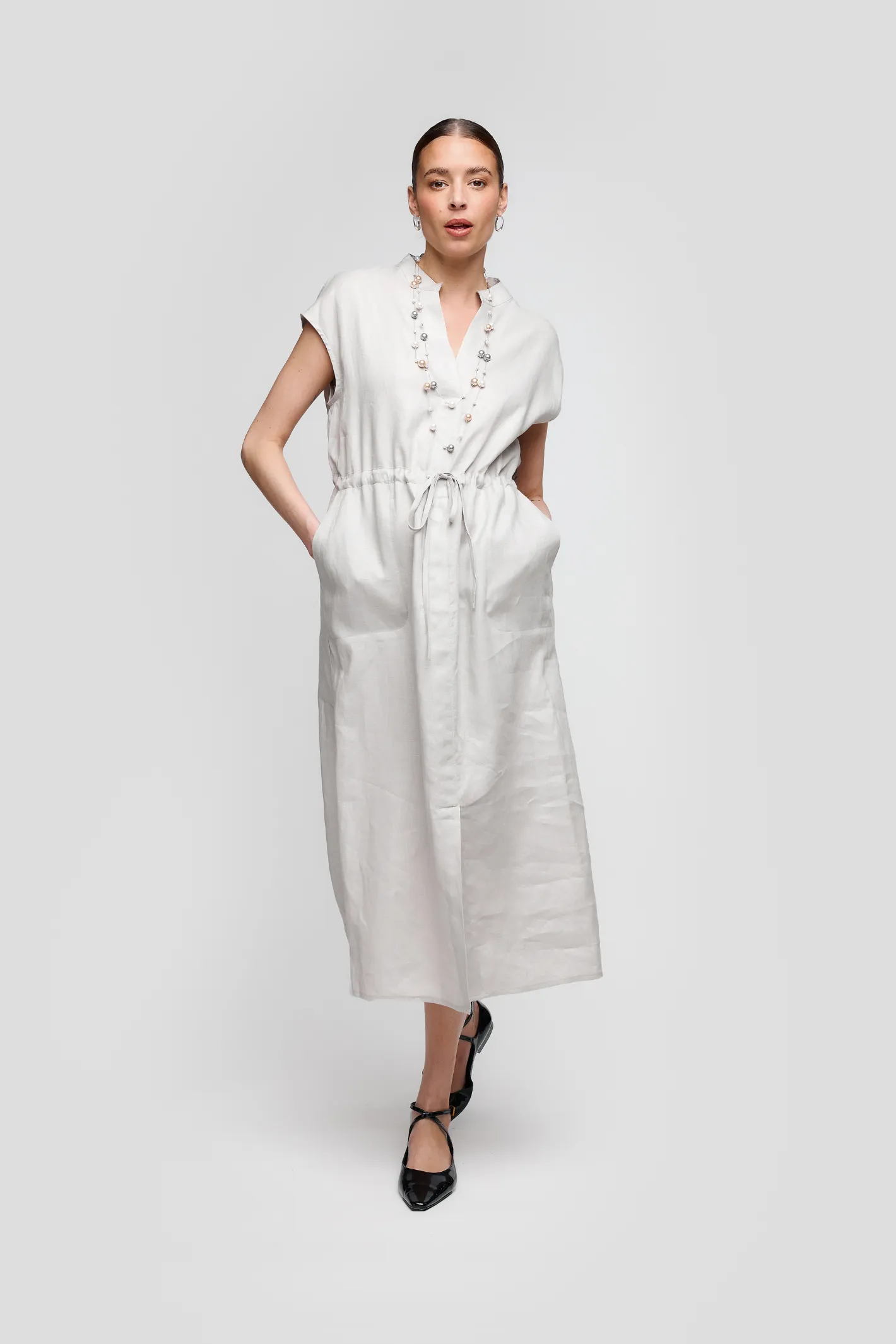 Uchuu CS25-022 Grey V Neck Linen Dress