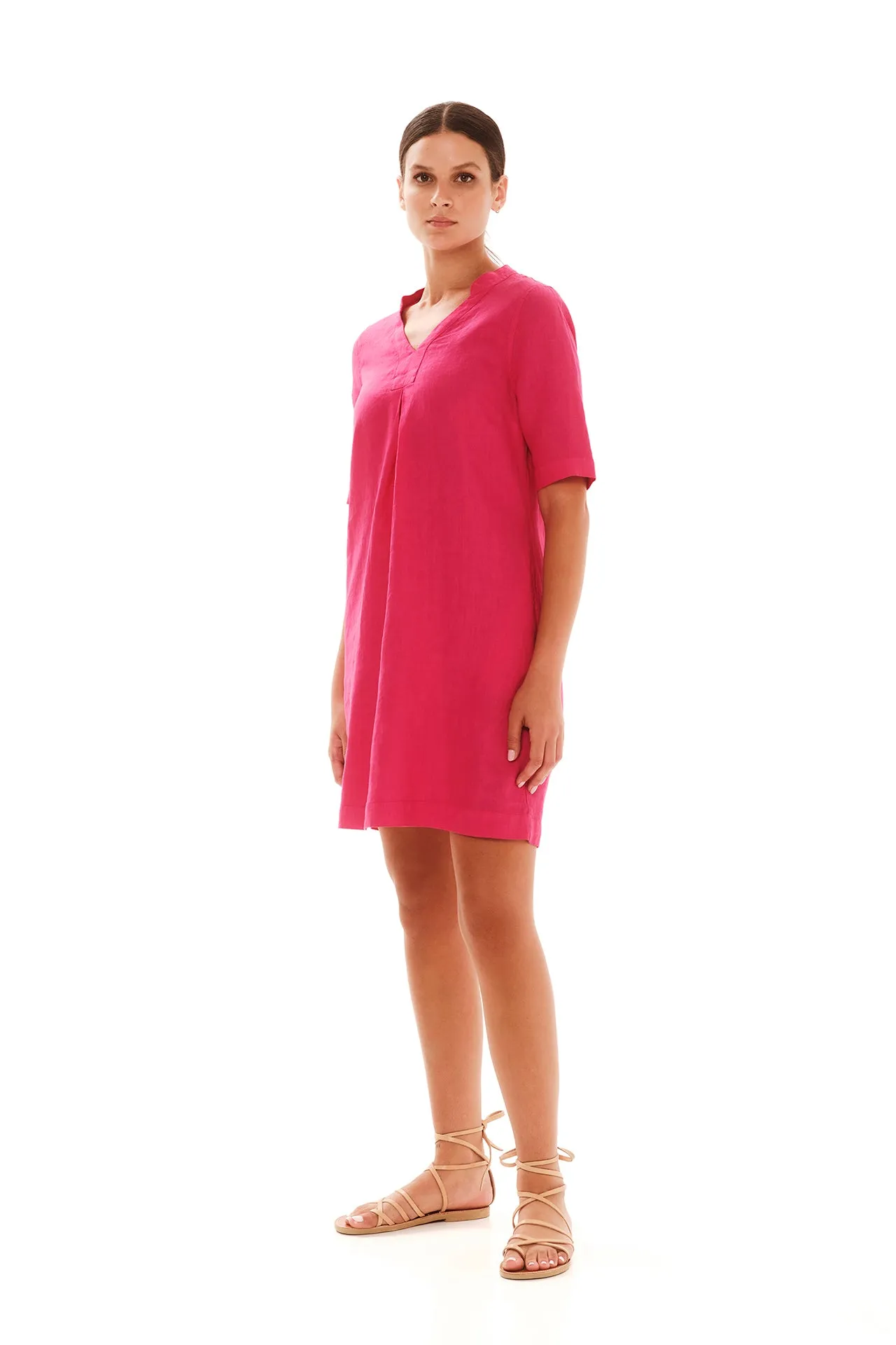 V-Neckline Linen Dress
