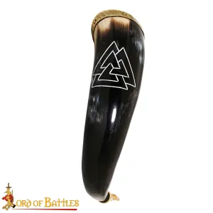 Valknut Trefoil Brass Trim Knot Viking Drinking Horn 30.5cm – 38.1cm (12"-15")