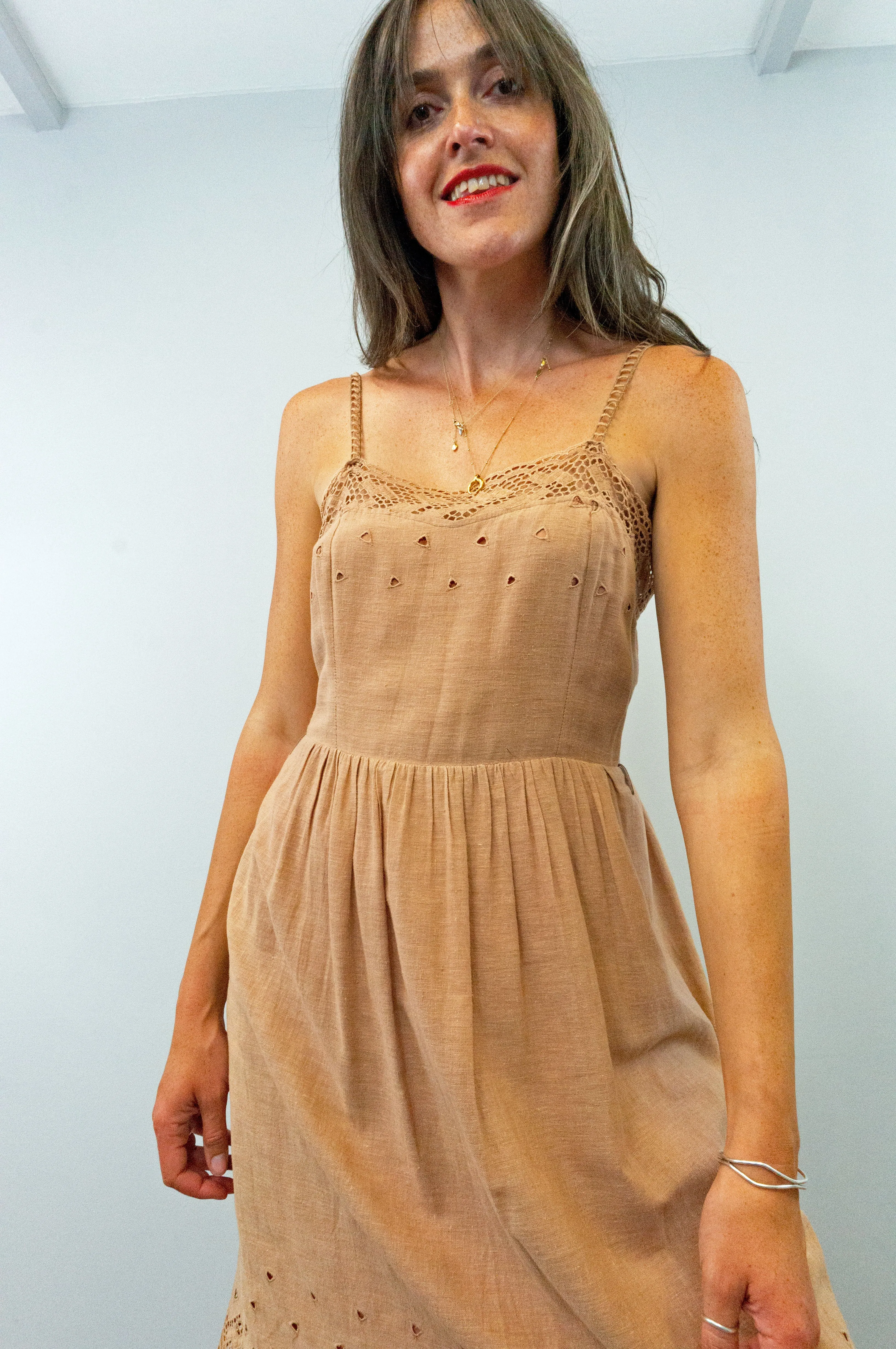 Vintage Dusty Pink Casual Cotton Sleeveless Sun Dress