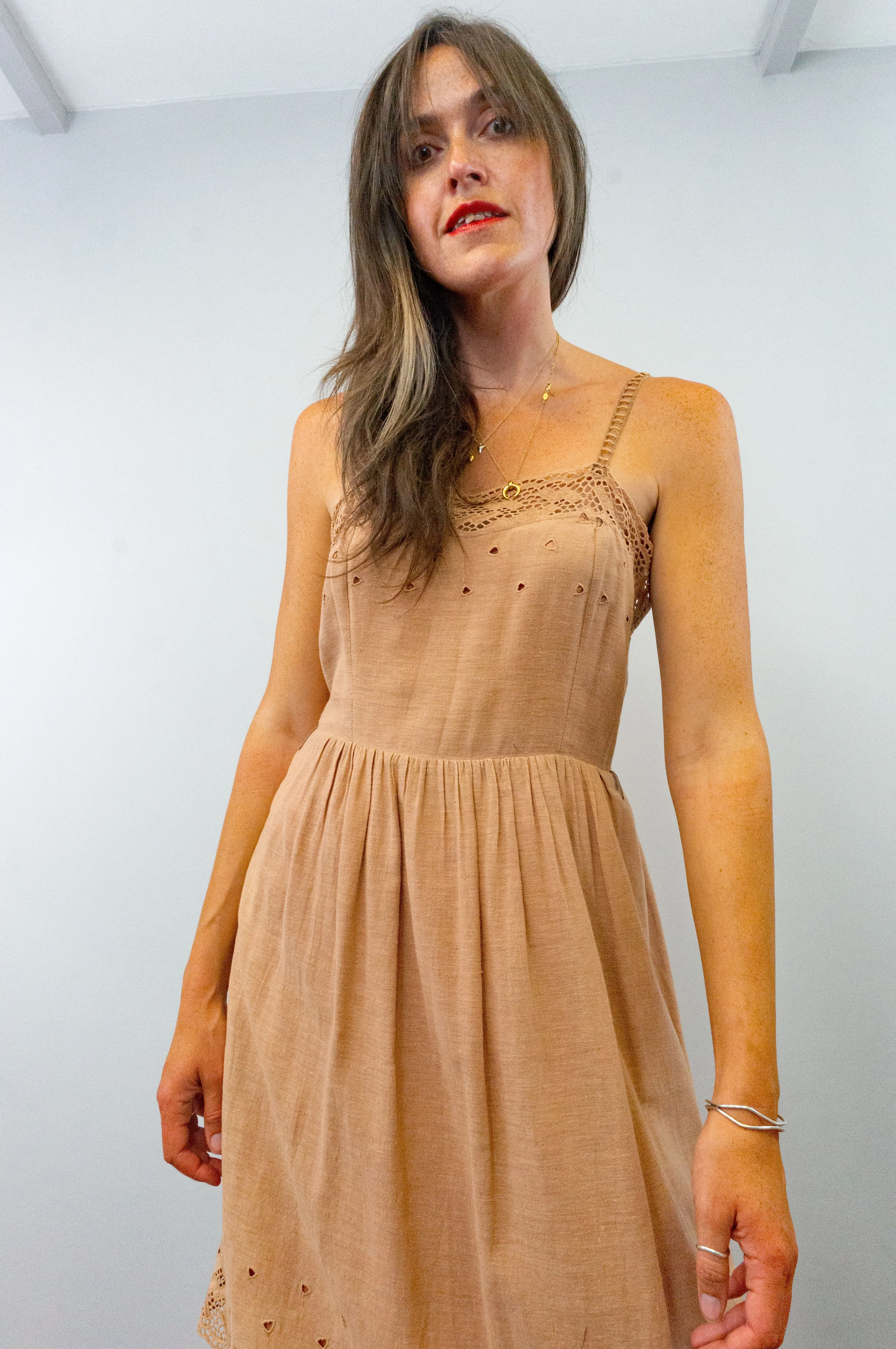 Vintage Dusty Pink Casual Cotton Sleeveless Sun Dress