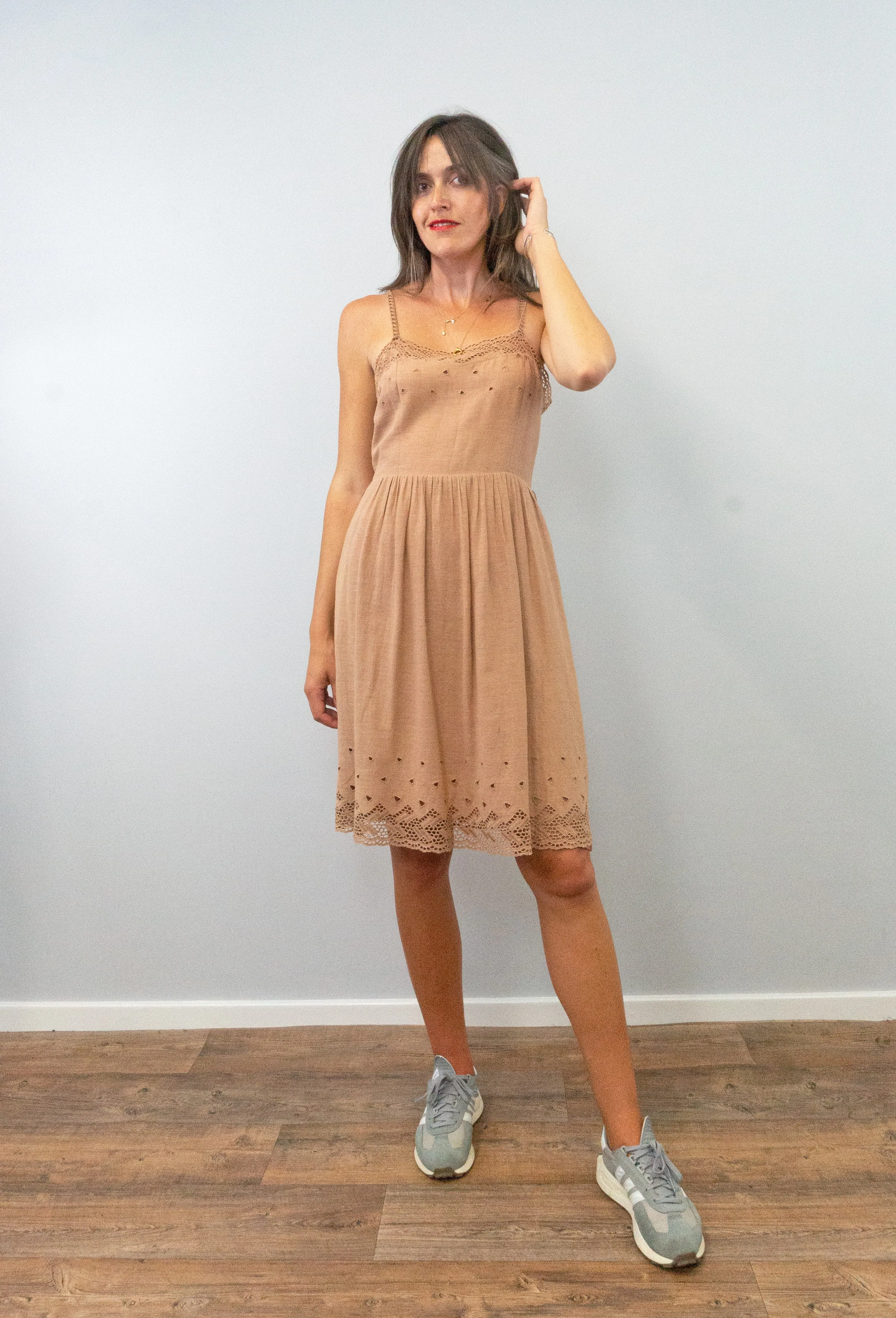 Vintage Dusty Pink Casual Cotton Sleeveless Sun Dress