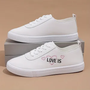 White skate sneakers For Women |  Heart Letter Lightweight SlipOn Shoes