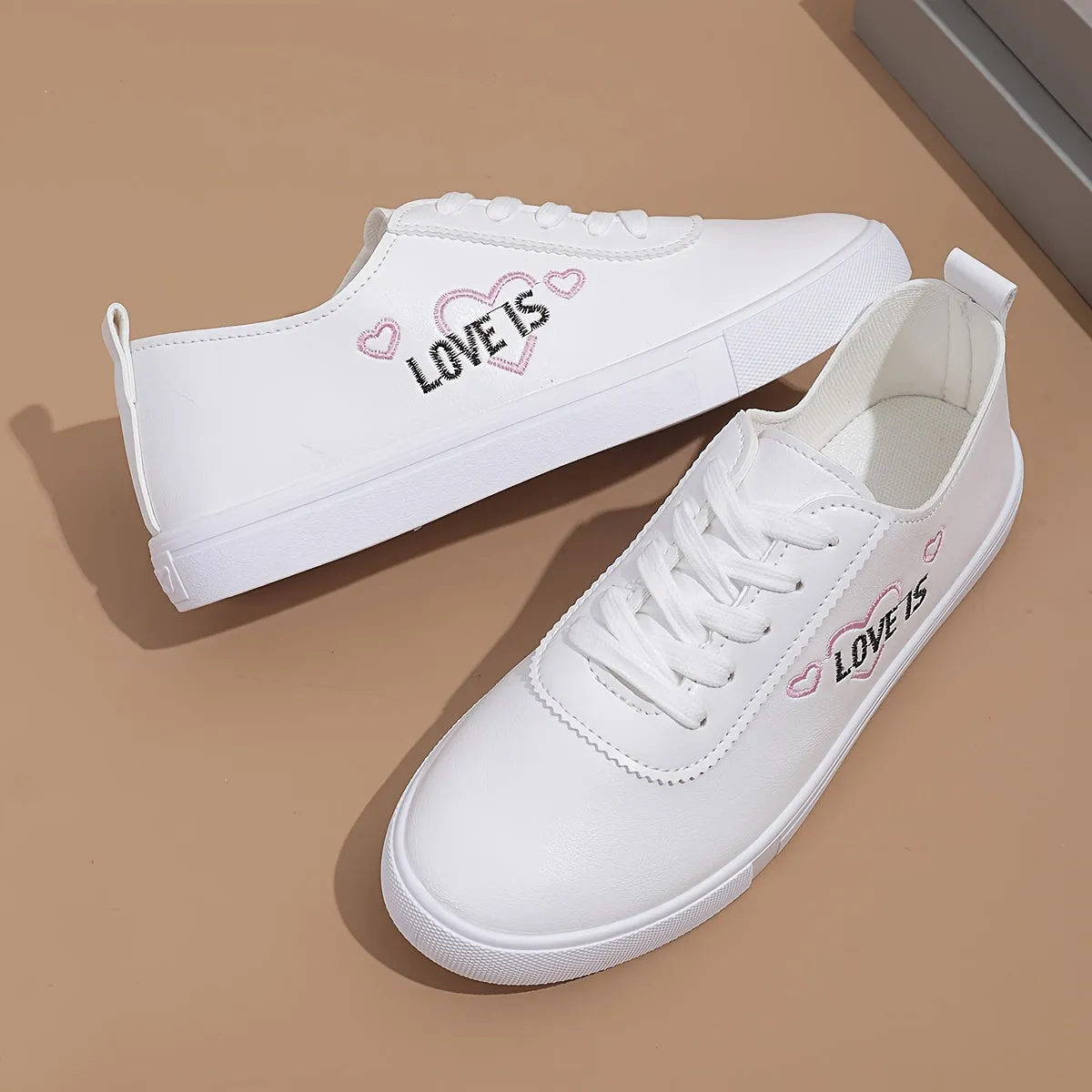 White skate sneakers For Women |  Heart Letter Lightweight SlipOn Shoes