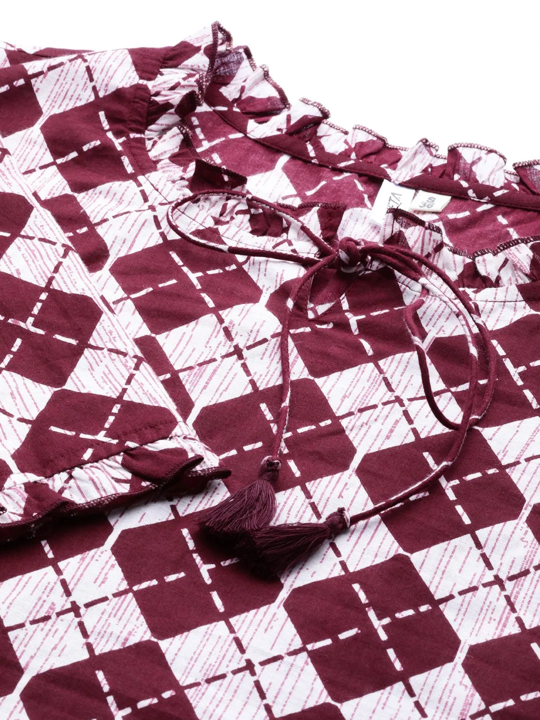 Women White & Burgundy Printed Tunic