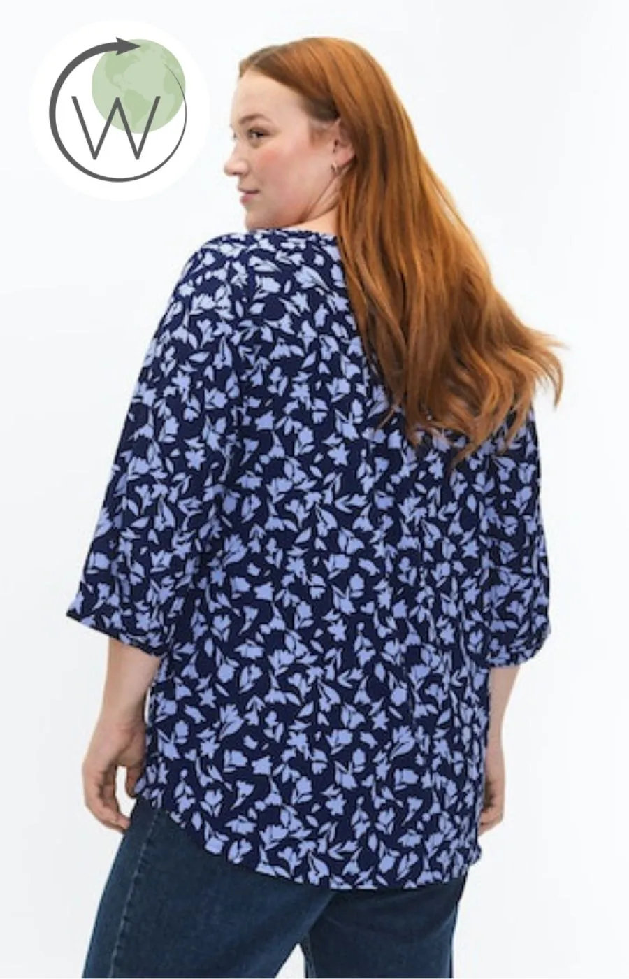 Zizzi Anni Blouse in Blue Flower