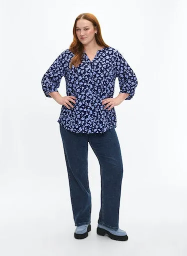 Zizzi Anni Blouse in Blue Flower