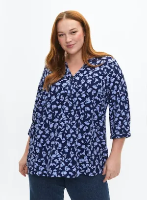 Zizzi Anni Blouse in Blue Flower