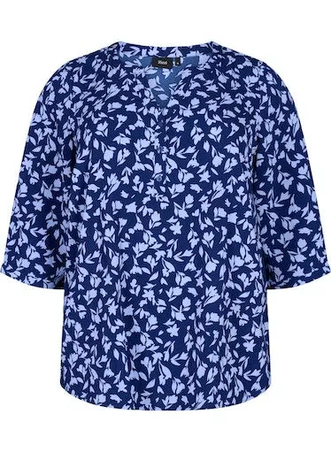 Zizzi Anni Blouse in Blue Flower