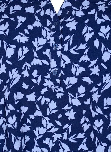 Zizzi Anni Blouse in Blue Flower
